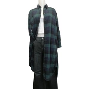 ☘️☘️☘️ Green & Black  Long Plaid Button-Up Shirt dress by uniqlo